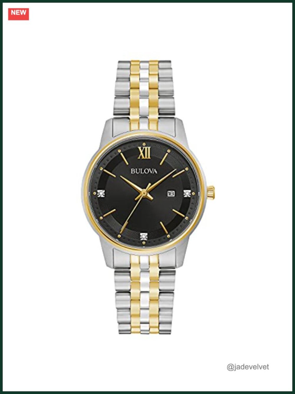 Diamond Two-Tone Stainless Steel Quartz Watch Roman Numeral Calendar Date